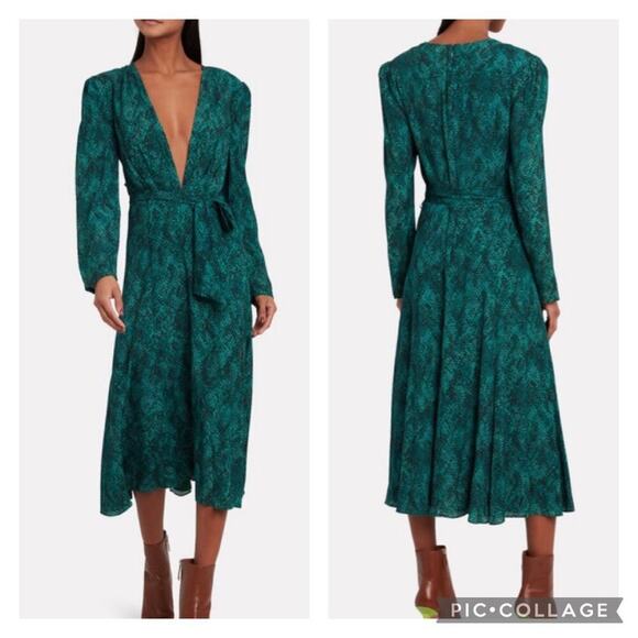 Fame and Partners Dresses & Skirts - NEW $249 Fame & Partners Green Deep Cut Snake Print Leuven Midi Dress 6